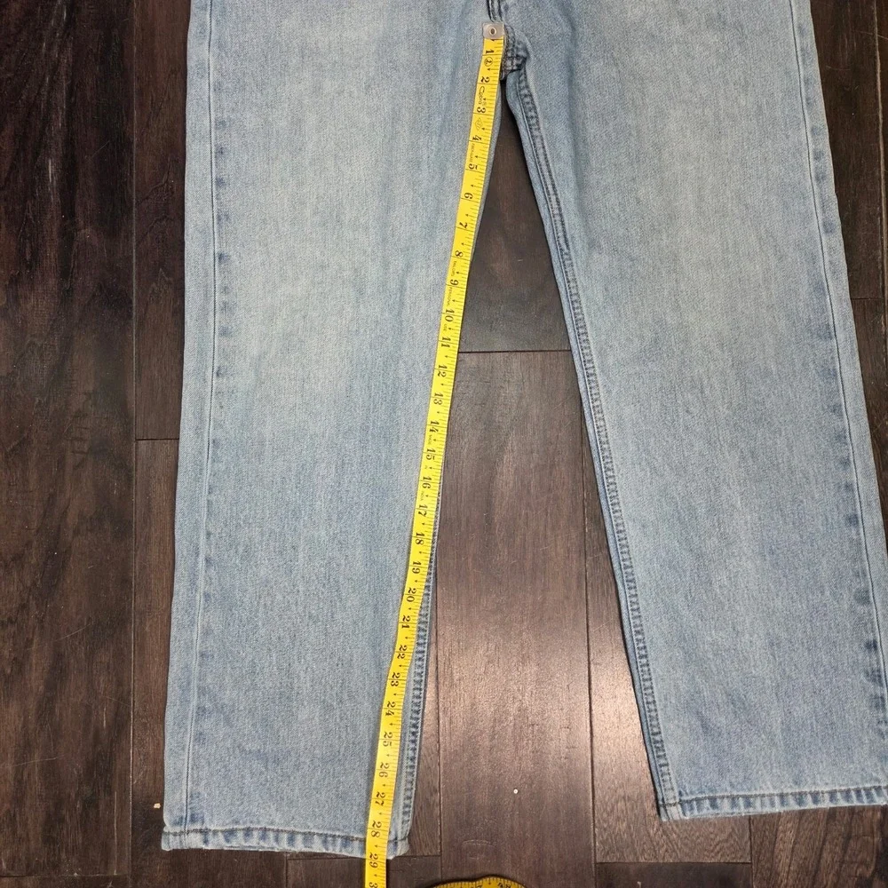 Levis 505 Jeans Mens 38x29 Blue Light Wash High Rise Missing Leather Patch